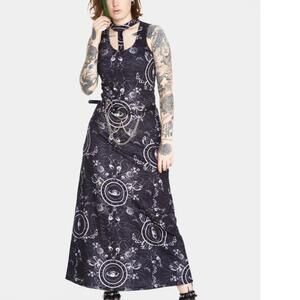 Goth astrology maxi dress Gothic long dresses size S, black white like new stars